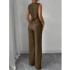 MARSiLYAN- Kadın Askılı önden Düğmeli Bluz Ve Pantolon Keten Ikili Takım