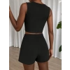 MARSiLYAN- Kadın Askılı Yuvarlak Yakalı Krop Janjan Bluz Ve Shortlu Etek Ikili Takım