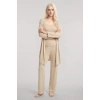MARSiLYAN- Kadın Bej Kısa Kimono 3’lü Takım Yumuşak Dokulu Şık Rahat Ev Giyim Seti