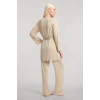 MARSiLYAN- Kadın Bej Kısa Kimono 3’lü Takım Yumuşak Dokulu Şık Rahat Ev Giyim Seti