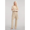 MARSiLYAN- Kadın Bej Yumuşak Dokulu Dökümlü Kısa Kimono Şık ve Rahat Ev Giyim
