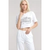 MARSiLYAN- Kadın Beyaz Baskılı Crop T-Shirt Pantolon Takım %100 Pamuk Rahat 2’li Set