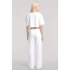 MARSiLYAN- Kadın Beyaz Baskılı Crop T-Shirt Pantolon Takım %100 Pamuk Rahat 2’li Set