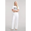 MARSiLYAN- Kadın Beyaz Baskılı Crop T-Shirt Pantolon Takım Rahat Günlük Kombin 2’li Set