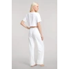 MARSiLYAN- Kadın Beyaz Baskılı Crop T-Shirt Pantolon Takım Rahat Günlük Kombin 2’li Set