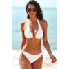 MARSiLYAN- Kadın Beyaz Belden, Boyundan Bağlamalı ve Ayarlanabilir Külotlu Üçgen Bikini Mayo Takımı