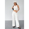 MARSiLYAN- Kadın Beyaz Bol Kesim Cepli Geniş Paça Dökümlü Pantolon