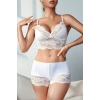 MARSiLYAN- Kadın Beyaz Kaşkorse ve Dantel Detaylı Şortlu Gecelik Takım