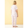 MARSiLYAN- Kadın Beyaz Kırmızı Kalp Desenli Önden Düğmeli Büyük Beden Pijama Takımı