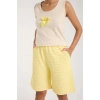 MARSiLYAN- Kadın Beyaz Kurdele Detaylı Sarı Çizgili Şortlu Pijama Takımı
