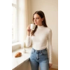 MARSiLYAN- Kadın Beyaz Parmak Detaylı Esnek Uzun Kollu Body