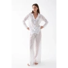 MARSiLYAN- Kadın Beyaz Şeffaf Jakar Düğmeli Pijama Takımı