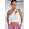 MARSiLYAN- Kadın Beyaz Tek Omuz Cut Out Detaylı Crop Top Bluz