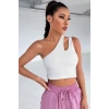 MARSiLYAN- Kadın Beyaz Tek Omuz Cut Out Detaylı Crop Top Bluz