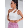 MARSiLYAN- Kadın Beyaz Tek Omuz Cut Out Detaylı Crop Top Bluz