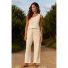 MARSiLYAN- Kadın Beyaz Tek Omuzlu Şık Bluz & Geniş Paça Pantolon İkili Takım