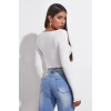 MARSiLYAN- Kadın Beyaz Uzun Kollu Büzdürme Bağcık Detaylı Crop Top Bluz