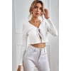 MARSiLYAN- Kadın Beyaz Uzun Kollu Önden Bağlama Detaylı Crop Top Bluz
