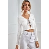 MARSiLYAN- Kadın Beyaz Uzun Kollu Önden Bağlama Detaylı Crop Top Bluz
