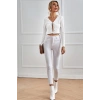 MARSiLYAN- Kadın Beyaz Uzun Kollu Önden Bağlama Detaylı Crop Top Bluz