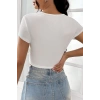 MARSiLYAN- Kadın Beyaz Yarım Kol Düz Yaka Crop Top Bluz