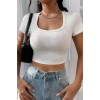 MARSiLYAN- Kadın Beyaz Yarım Kol Düz Yaka Crop Top Bluz