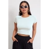 MARSiLYAN- Kadın Beyaz Yuvarlak Yaka Yarım Kol Crop Top Bluz
