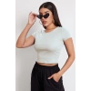 MARSiLYAN- Kadın Beyaz Yuvarlak Yaka Yarım Kol Crop Top Bluz