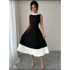 MARSiLYAN- Kadın Bisiklet Yaka çift Renk çan Etek Detay Krep Kumaş Maxi Boy Elbise
