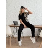 MARSiLYAN- Kadın Bisiklet Yaka Kısa Kol Leopar Desen Bluz Ve Pantolon Ikili Takım