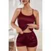 MARSiLYAN- Kadın Bordo Asimetrik Sırt Dekolte Detaylı Şık Şortlu Gecelik Takım