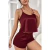 MARSiLYAN- Kadın Bordo Asimetrik Sırt Dekolte Detaylı Şık Şortlu Gecelik Takım