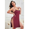 MARSiLYAN- Kadın Bordo Cut Out Detaylı Yırtmaçlı Sexy Gecelik