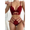 MARSiLYAN- Kadın Bordo Dantel Cut-Out Detaylı Şık Sütyen ve Külot Takımı