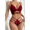 MARSiLYAN- Kadın Bordo Dantel Cut-Out Detaylı Şık Sütyen ve Külot Takımı