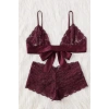 MARSiLYAN- Kadın Bordo Dantelli & Kurdelalı Sütyen Külot Takımı