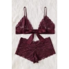 MARSiLYAN- Kadın Bordo Dantelli & Kurdelalı Sütyen Külot Takımı