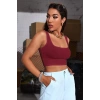MARSiLYAN- Kadın Bordo Kalın Askılı Crop Top Büstiyer