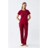 MARSiLYAN- Kadın Bordo Kalp Desenli Kısa Kollu Penye Pijama Takımı