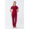 MARSiLYAN- Kadın Bordo Kalp Desenli Kısa Kollu Penye Pijama Takımı