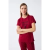 MARSiLYAN- Kadın Bordo Kalp Desenli Kısa Kollu Penye Pijama Takımı
