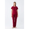 MARSiLYAN- Kadın Bordo Kalp Desenli Kısa Kollu Penye Pijama Takımı