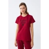 MARSiLYAN- Kadın Bordo Kalp Desenli Kısa Kollu Penye Pijama Takımı