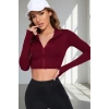 MARSiLYAN- Kadın Bordo Uzun Kol Fermuarlı Parmak Geçme Detaylı Dik Yaka Crop Top Bluz