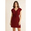 MARSiLYAN- Kadın Bordo Yanları Yırtmaçlı Tokalı V Yaka Mini Plaj Elbisesi