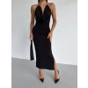 MARSiLYAN- Kadın Boyun Aksesuarlı Halter Yaka Maxi Boy Sandy Kumaş Elbise
