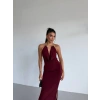 MARSiLYAN- Kadın Boyun Aksesuarlı Halter Yaka Maxi Boy Sandy Kumaş Elbise