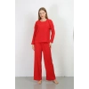 MARSiLYAN- Kadın Bürümcük Kumaş Pijama Takım Kırmızı