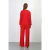 MARSiLYAN- Kadın Bürümcük Kumaş Pijama Takım Kırmızı
