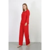 MARSiLYAN- Kadın Bürümcük Kumaş Pijama Takım Kırmızı